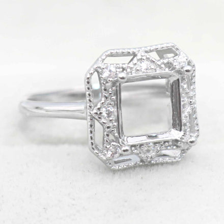 Semi Mount Ring 8*8mm Sterling Silver Square Shape Empty Frame Blank Claws Setting S925 Base Without Center Stone for Inlay DIY