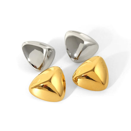 New Hot Selling High Polished 18K Gold Plated Stainless Steel Smooth Big Chunky Triangle Stud Earrings for Women