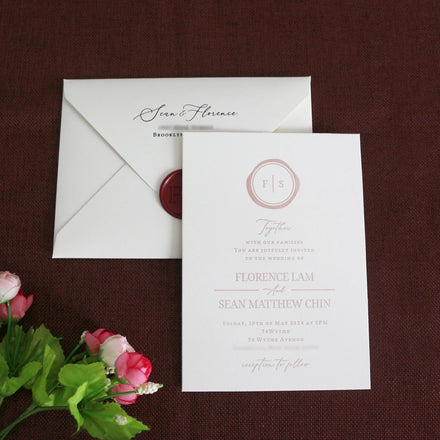 Elegant Style Cotton Card Stock Letterpress Printing Wedding Invitation Cards With Envelope and Wax Seal