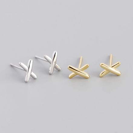Wholesale Fashion Jewelry 925 Sterling Silver Simplicity Smooth Surface X Shape Gold Plated Stud Earring Jewelry for Women