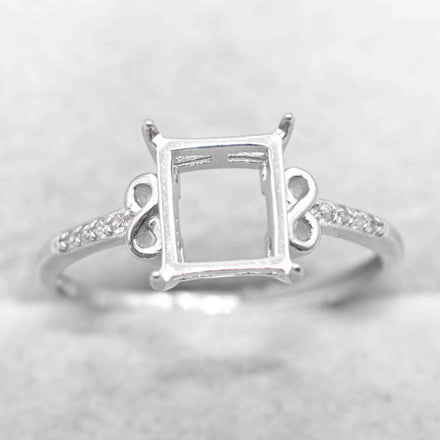 Sterling Silver 7*8mm Semi Mount Ring Square Shape Empty Frame Blank Claws Setting S925 Base Without Center Stone for Inlay DIY