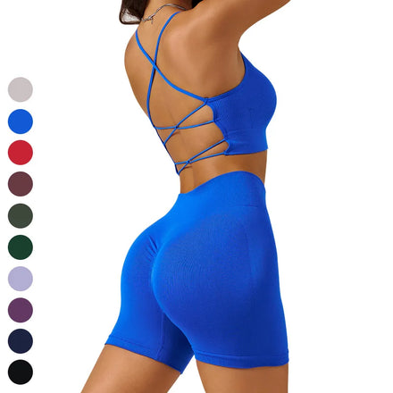 Wholesale Women's Sets Butt Lifting Shorts Cross Back Sports Bra 2 Piece Workout Suit Seamless Gym Fitness Yoga Sets for Women