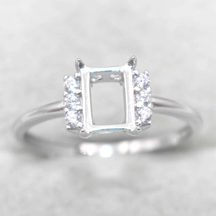 Semi Mount Ring 5*7mm Sterling Silver Square Shape Empty Frame Blank Claws Setting S925 Base Without Center Stone for Inlay DIY