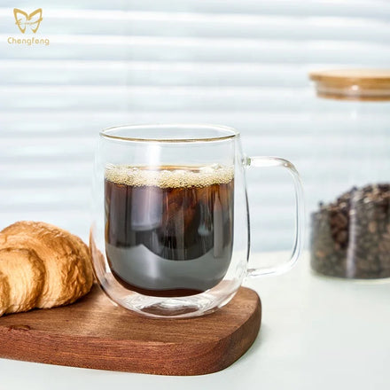 Two-Double Hand Made High Borosilicate Coffee Glass Espresso Latte Cups Coffee Tea Drinking Glass Cup with Custom logo