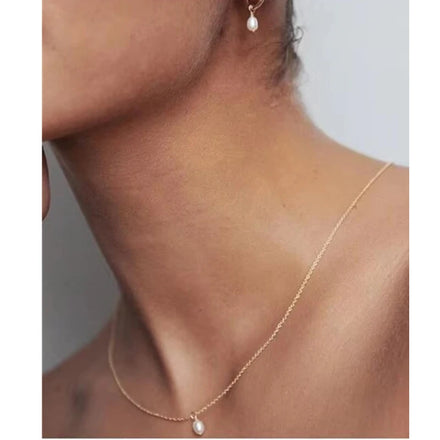 Joolim 18k Gold Plated Tiny Mini Real Natural Freshwater Pearl Stainless Steel Dainty Necklace Earring Delicate Jewelry Set