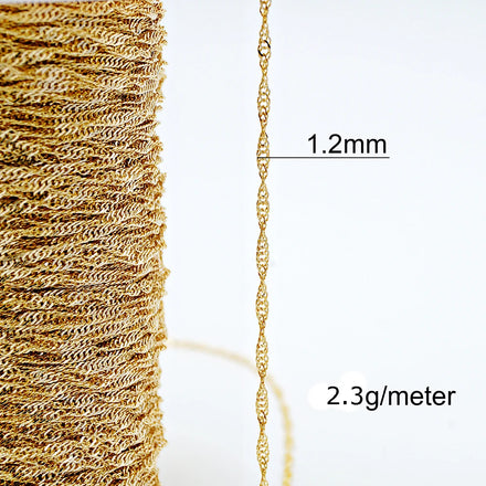 Genuine Gold Au585 Real Gold Solid Pure 14 Karat Gold 1.2mm Singapore Wave Chain for Jewelry Making