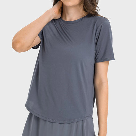 120 Grams Gym Curved Hem Tennis Sports Short Sleeve T-Shirt Women Fitness Shirt Yoga Wear