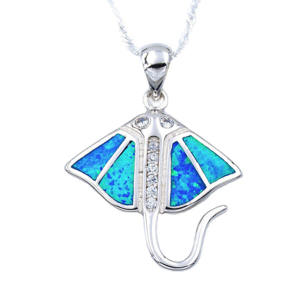 Wholesale Hawaii Summer Ocean Blue Opal Manta Ray Whale Tail Turtle Pendant Necklace Beach Jewelry