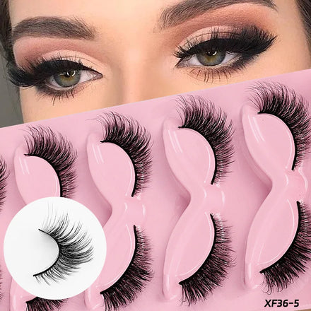 5 Pairs High Quality Half-Length Lashes Dense Curled Handmade Synthetic Hair False Eyelashes 0.07mm Thickness DIY Volume Eyelash