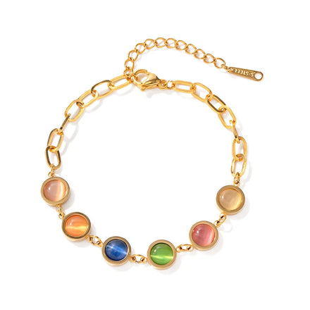 SC Hot Selling Vintage Gold Plated Bracelets Refreshing Stainless Steel Bracelets Colorful Natural Stone Bracelet for Women