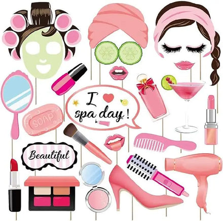 Ychon 25pcs Spa Makeup Photo Booth Props Paper Theme Party Photography Booth Props for Children Favor Party Supplies