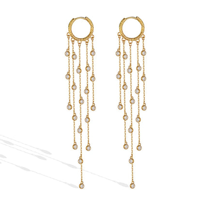 Multi Dangling Bezel Chain Gold Drop Earrings S925 Sterling Silver 925 Hoops Earrings with Long Tassel Gift for Her