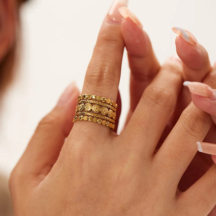 YWXS Minimalist Vintage Adjustable Stainless Steel 18k Gold Heart Cuban Chain Open Finger Ring Women Fashion Leaf Knuckle Ring