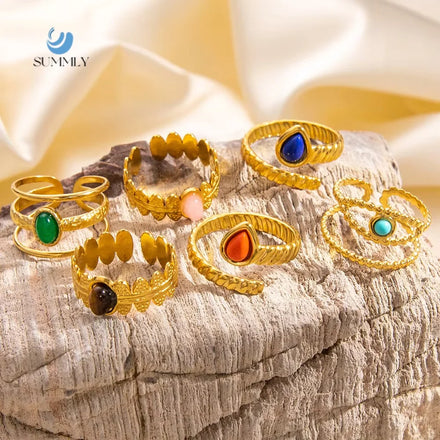SUMMLY Vintage Wholesale Hollowed Out 18K Gold Plated Stainless Steel Open Ring Fashion Jewelry Manufacturer