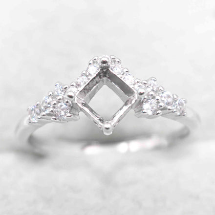 Sterling Silver 5*5/6*6mm Semi Mount Ring Square Shape Empty Frame Blank Claws Setting Base Without Center Stone for Inlay DIY