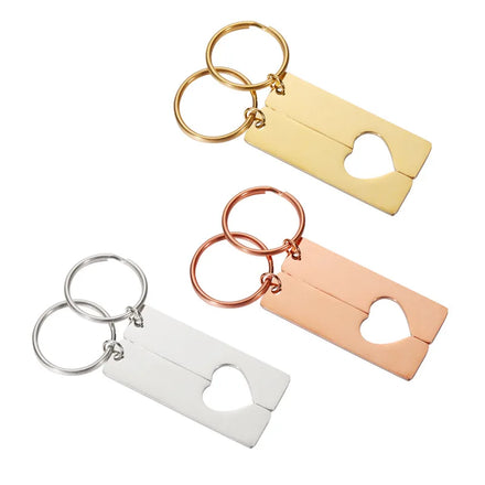 Stainless Steel Rectangle Hollow Heart Keychain Blank for Engrave Flat Vertical Heart Cut Out Bar Key Chain