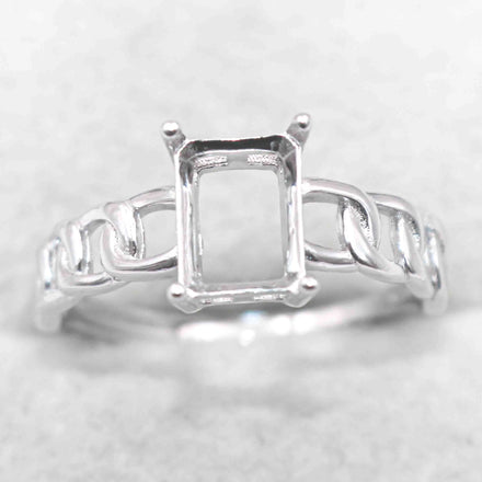 Sterling Silver 6*8mm Semi Mount Ring Square Shape Empty Frame Blank Claws Setting S925 Base Without Center Stone for Inlay DIY