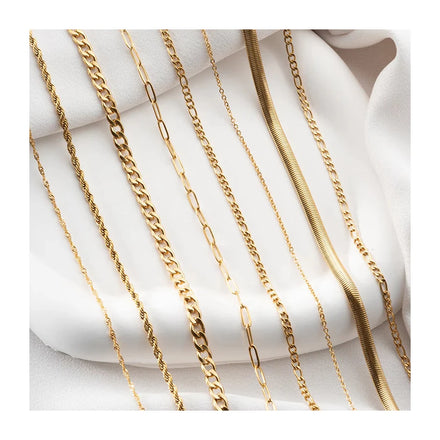 Minimalist 18k Gold Plated Stainless Steel Layered Choker Necklace Women Cuban Paperclip Twist Figaro Curb Chain Necklace