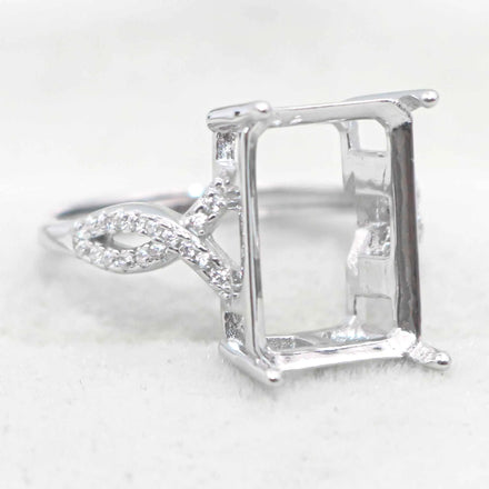 Sterling Silver 10*14mm Semi Mount Ring Square Shape Empty Frame Blank Claw Setting S925 Base Without Center Stone for Inlay DIY