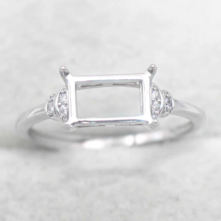 Sterling Silver 5*8mm Semi Mount Ring Square Shape Empty Frame Blank Claws Setting S925 Base Without Center Stone for Inlay DIY