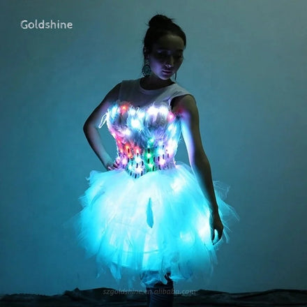 Women's LED Performance Costume Rechargeable Battery Glowing Fancy Dress Inspired by Robot for Stage Rave and Dance Performance
