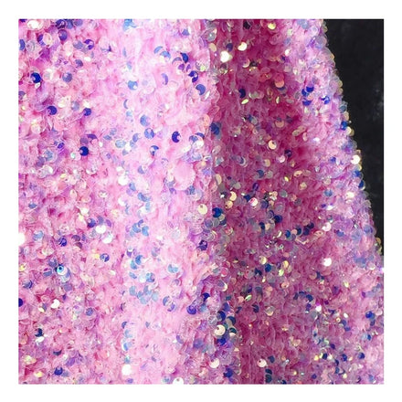 New Arrival African Lady Dress 100 Polyester Shiny Pink Lace Fabric Stretch 4 Way Sequin Velvet Lace Fabric for Dress