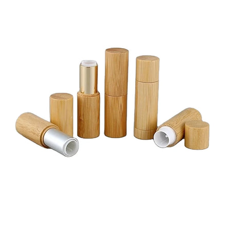 Wholesale Custom Natural Bamboo Empty Lipstick Tube Cosmetic Packaging Biodegradable Recyclable 5g Lip Balm Tubes Container