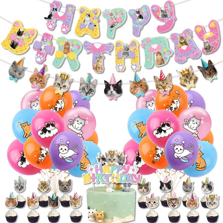 Cat Pet Animal Birthday Happy Birthday Banner Cupcake Toppers Balloons Globos Birthday Party Supplies Decoration Kid