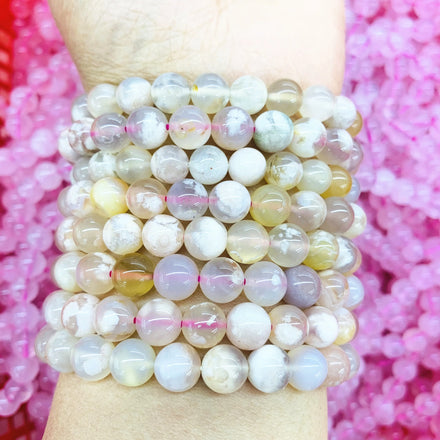 Wholesale Natural Crystal Healing Stones Cherry Blossom Agate Bracelet for Gift