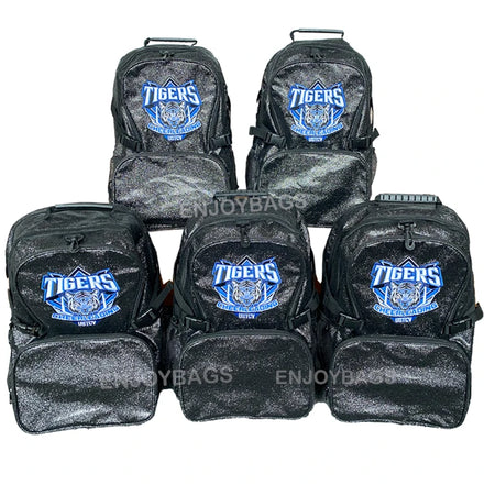 Custom Glitter Fashion Waterproof Anti-Theft External Frame Cheer Backpack Zipper Closure 36-57L Capacity Arcuate Shoulder Strap