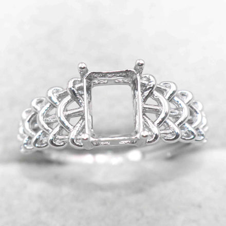 Sterling Silver 6*8mm Semi Mount Ring Square Shape Empty Frame Blank Claws Setting S925 Base Without Center Stone for Inlay DIY