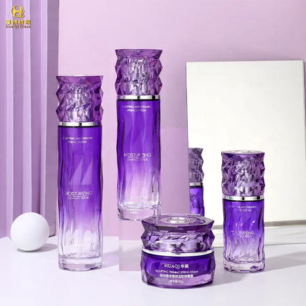 Factory Customized Unique Design Glass Bottle Jar Lotion Toner Emulsion Cosmetic Packaging Set