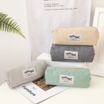 Cartoon Shark Corduroy Pencil Bag Kawaii Stationery Pencil Bags Children Pencil Bags 5 Styles