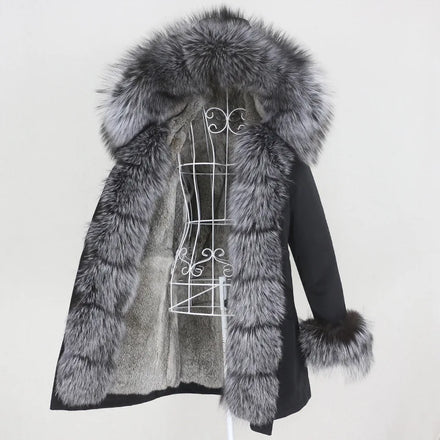 OFTBUY 2024 Waterproof Winter Jacket Women Long Parka Real Rabbit Fur Coat Natural Raccoon Fox Fur Collar Hood Warm Streetwear