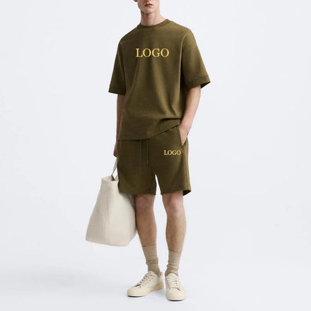 F240114 Custom Men's Shorts Set Print Logo Loose-Fitting Ribbed Neck Sweatshirt Compact Jogger Shorts Men's Summer Shorts Set