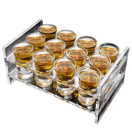 6/12pcs Set Clear Shot Glass with Display Rack Acrylic Shot Glass Holder with 6PCS Glass Shot Glasses