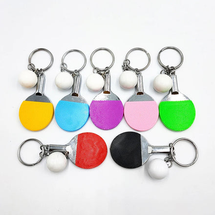 Cute 3D Mini Table Tennis Racket Keychain Ping Pong Ball Sports Gift Metal Key Ring