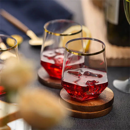 12oz Gold Rose Rim Diamond Shaped Plastic Stemless Wine Glasses Disposable Shatterproof Recycled Champagne Wine & Whiskey Cups