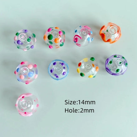 Cute 14Mm Hollow Hand Painted Glass Beads Multicolor Straight Hole Light Bulb Bead for Diy Bracelet Jewelry Accessories