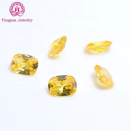 Manufacturer Price Synthetic Cz Gems Zircon Elongated Cushion Shape 4*6mm to 8*10mm Yellow Color Loose Stone Cubic Zirconia
