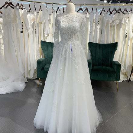 Jancember LSSG070 Elegant Lace Long Sleeve Muslim Bridal Wedding Dresses