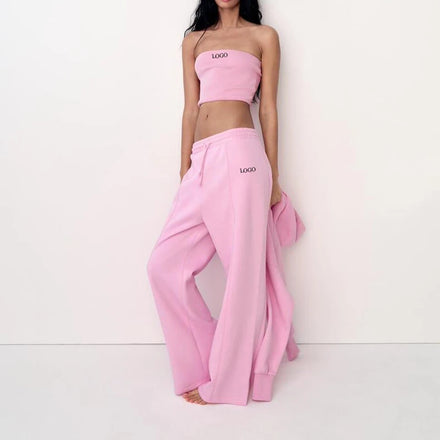F240103 Custom Lady Tube Top and Jogger Set Women Two Piece Tank Top Shirt and Wide Leg Sweatpants Jogging Wear Outfits Clothing