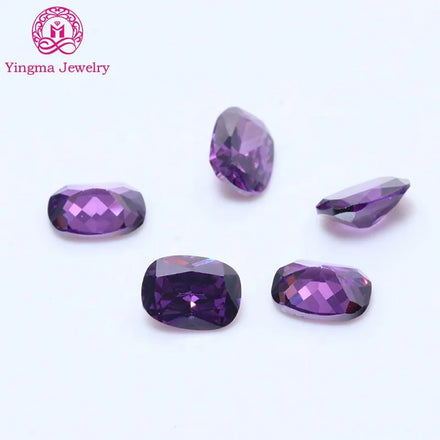 Factory Direct Sale Loose Amethyst Color Cubic Zirconia Gemstone Long Cushion Shape 4*6 mm 8*10 mm for Jewelry Making