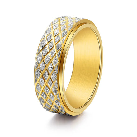 YK Personalized Diamond Shaped Sand Pressure Rotatable Ring Stainless Steel Men's Cool and Cool Style Ring