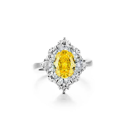 Classic 1.75Ct Yellow Diamond Synthetic Zircon Radiance Ring 925 Sterling Silver Platinum Plated for Weddings and Parties