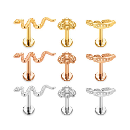 G23 ASTM F136 Titanium Animal Shape Nose Stud Earrings Zircon Inlay Labret Piercing 16G Ear Stud Tragus Body Piercing Jewelry