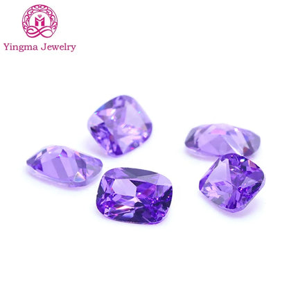 Yingma Lab Created Loose Cz Gems Zirconia Long Cushion Shape 4*6mm to 8*10mm Violet Color Cubic Zircon Stones for Diy or Factory