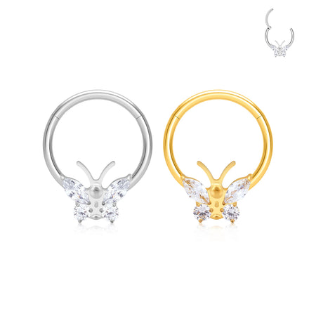 G23 Titanium Butterfly Nose Ring Daith Piercing Jewelry Rook Hoop Tragus Clicker Cartilage Helix Earring for Women 16G