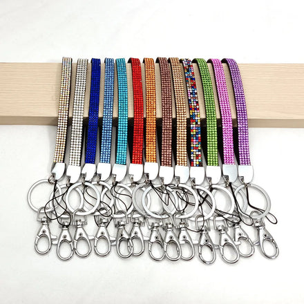 Rhinestone Wristlet Keychain Bling Diamond Wristbands Crystal Phone Lanyard Wrist Strap Car Plastic Bangle Wristlet Keychain