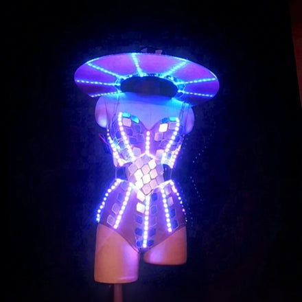 European American Female LED Luminous Costumes Night Bar Fluorescent Sexy DJ Singer Disco Dancing Clothing Glasses Shape Parties
